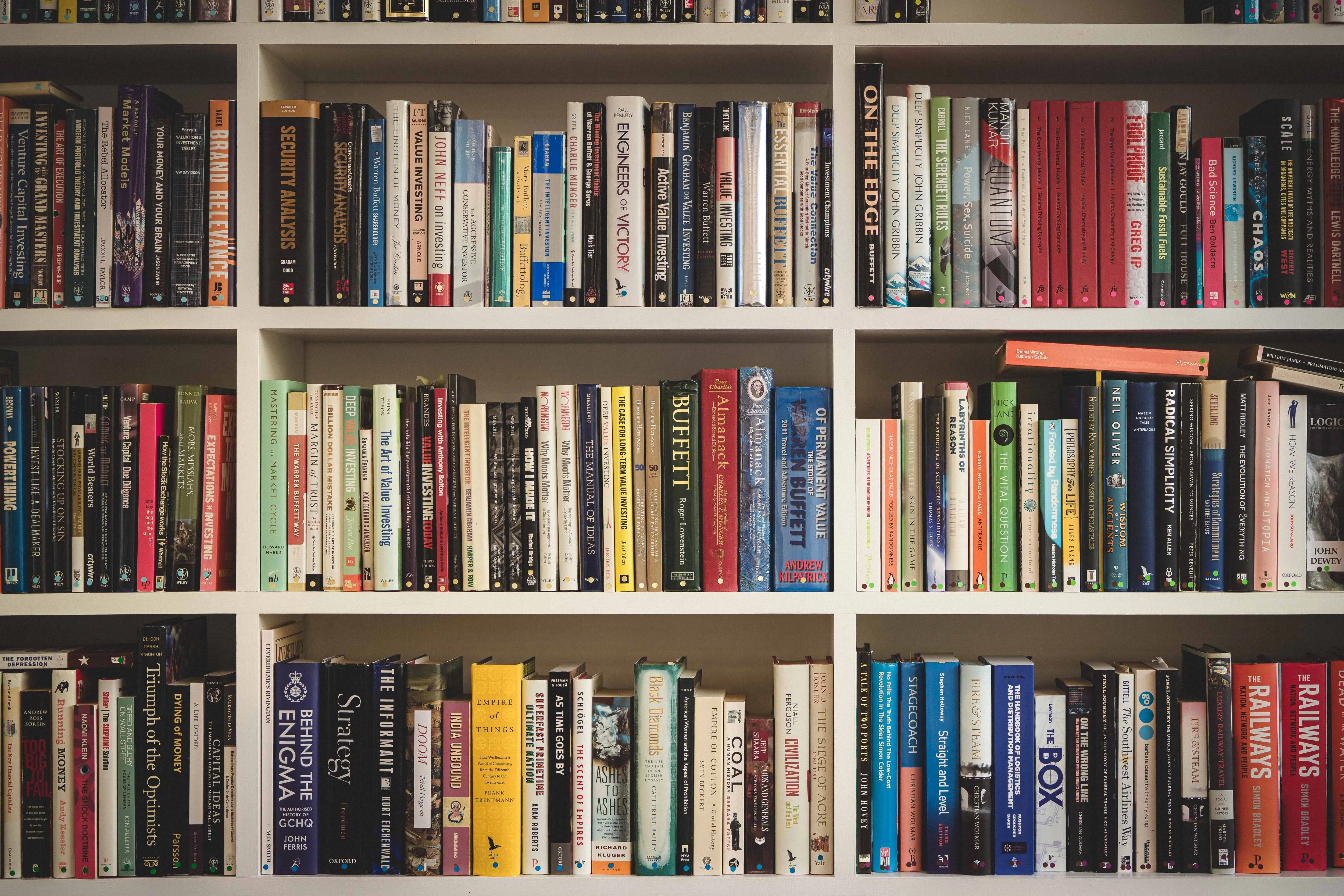 A wall of books from the Phoenix office library